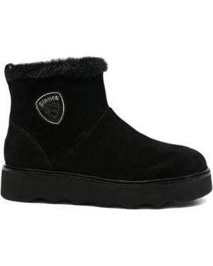 Blauer Kyle 01 Faux-Fur Logo-Patch Ankle Boots - Black