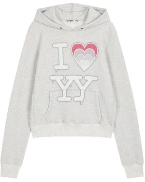 OPEN YY I Love Yy Logo-Print Cotton Hoodie - White