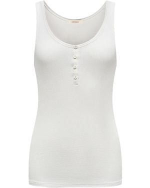 12 STOREEZ Ribbed Cotton Henley Top - White