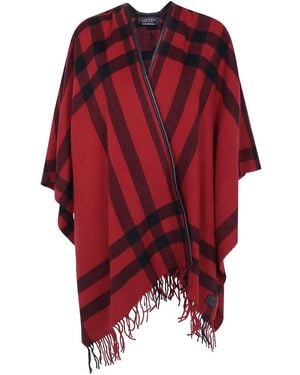 Ralph Lauren Fringed Checked Cape - Red
