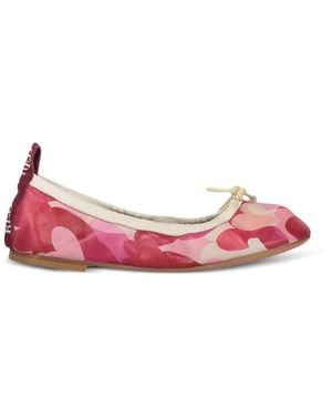 Red(V) Heart-Print Bow-Detail Ballet Flats - Pink