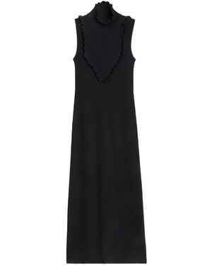 Rodebjer Geripptes Maxikleid mit Rüschen - Schwarz