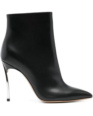 Casadei Metallic-Heel Pointed-Toe Boots - Black