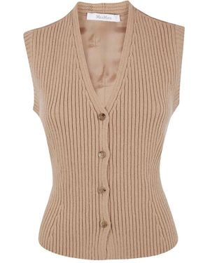 Max Mara V-Neck Ribbed-Knit Vest - Natural