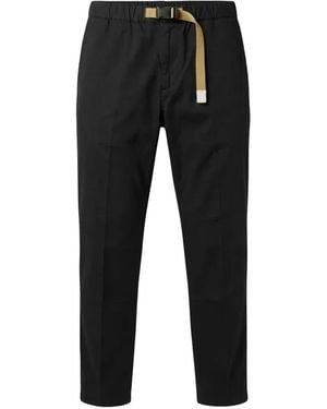 White Sand Buckle-Belted Pressed-Crease Trousers - Black
