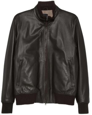 Barba Napoli Zip-Up Leather Jacket - Black