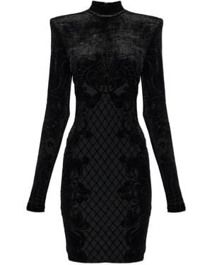 Balmain Velvet Turtleneck Mini Dress - Black