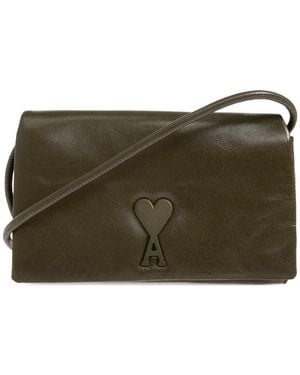 Ami Paris Heart-Patch Leather Wallet - Brown