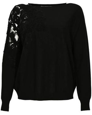 D.exterior Rundhals-Pullover Mit Spitzendetail - Schwarz