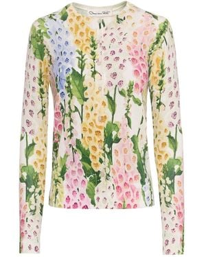 Oscar de la Renta Cardigan À Imprimé Foxglove - Blanc