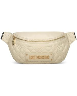 Love Moschino Logo-Plaque Quilted Belt Bag - Natural