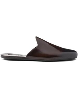 Prada Logo-Stamp Brushed Leather Slippers - Brown