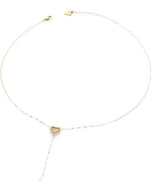 Guess Crystal-Embellished Heart-Pendant Necklace - White