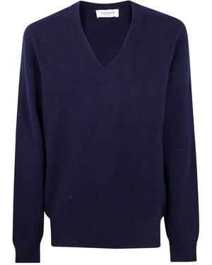 Laneus Merinopullover mit V-Ausschnitt - Blau