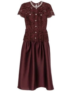 Self-Portrait Lace-Panelled Belted Midi Dress - Purple