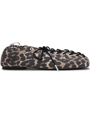 Ganni Leopard-Print Denim Ballet Flats - Natural