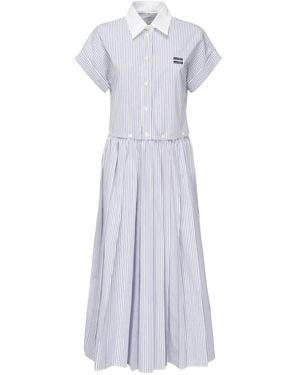 Miu Miu Vestido midi a rayas plisado - Blanco