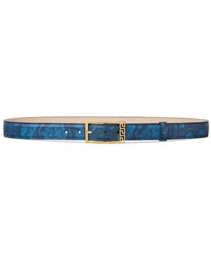 Versace Greca Printed Leather Belt 1.2" - Blue