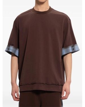 Feng Chen Wang Check-Cuff Layered-Hem T-Shirt - Brown