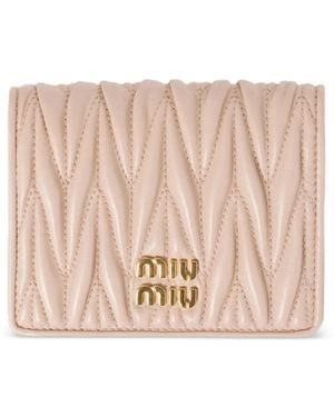 Miu Miu Small Matelassé Nappa Leather Wallet With Snap Closure - Pink