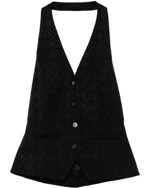 Marine Serre Moon Diamond-Jacquard Halterneck Top - Black