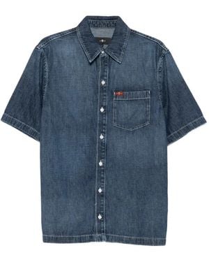 7 For All Mankind Short-Sleeve Chest-Pocket Shirt - Blue