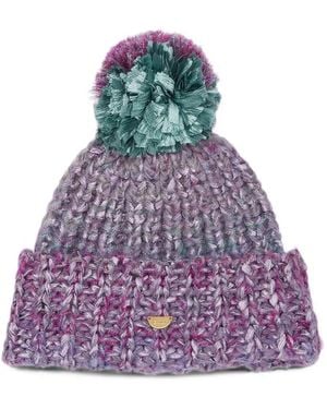 CA4LA Grob Gestrickte Bommelmütze - Lila