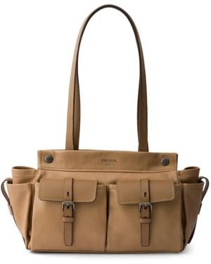 Prada Route Medium Leather Tote Bag - Natural