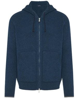 Barba Napoli Ribbed-Knit Zip-Up Hoodie - Blue