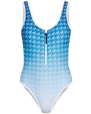 Perfect Moment Houndstooth-Print Ombré Swimsuit - Blue