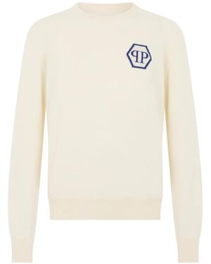 Philipp Plein Jacquard Hexagon Cashmere Knitwear - White