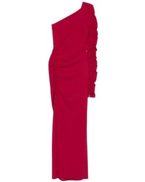 Patrizia Pepe Asymmetric-Neck Ruffled-Detail Maxi Dress - Red