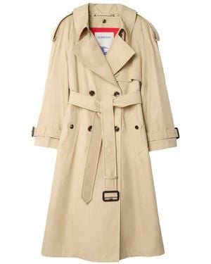 Burberry Long Gabardine Fitzrovia Trench Coat With Warmer - Natural