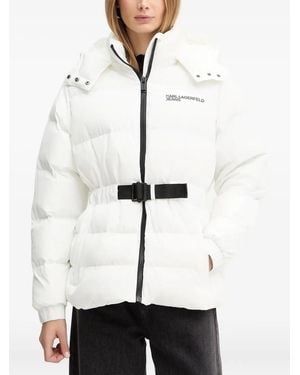 KARL LAGERFELD Belted Puffer Jacket - White