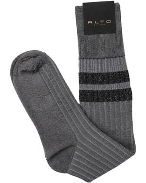 Alto Milano Caramba Ribbed-Knit Glitter-Stripe Socks - Gray