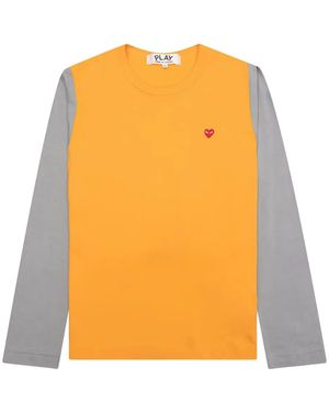 COMME DES GARÇONS PLAY Heart-Embroidered Two-Tone Long-Sleeve T-Shirt - Orange