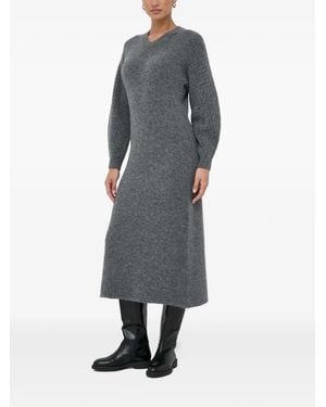Beatrice B. Robe Mi-Longue En Maille Torsadée À Col V - Bleu
