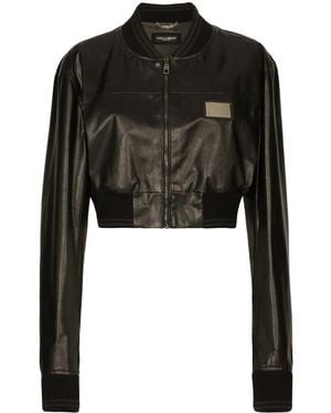 Dolce & Gabbana Leather Cropped Jacket - Black