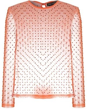 Siedres Crystal-Embellisment Sheer Blouse - Red