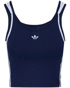 adidas Logo-Print Cropped Tank Top - Blue