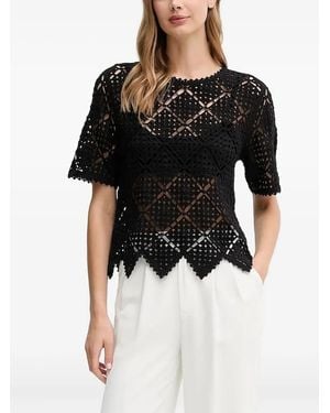DKNY Open-Work Crochet Top - Black