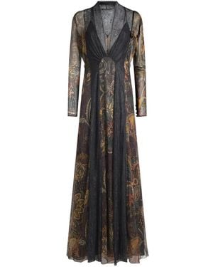 Etro Vestido Largo De Seda Con Encaje Y Motivo Floral - Blanco