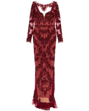 Zuhair Murad Beaded Lace Fishtail Gown - Red
