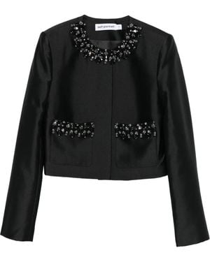 Self-Portrait Embellished-Pocket Jacket - Black