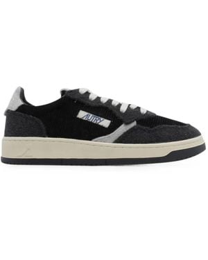 Autry Medalist Low Velvet And Felt Trainer With Rubber Sole - Black