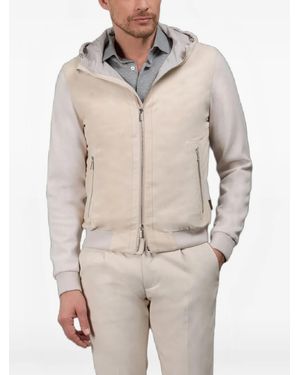 Moorer Cascella-Urm Hooded Zip Suede Jacket - Natural