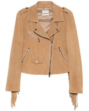 ViCOLO Fringe-Trimmed Biker Jacket - Natural