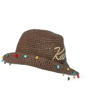 Kurt Geiger Bead-Embellished Woven-Design Bucket Hat - Brown