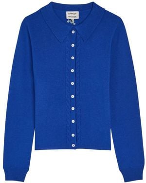 Damson Madder Cable-Knit Collared Cardigan - Blue