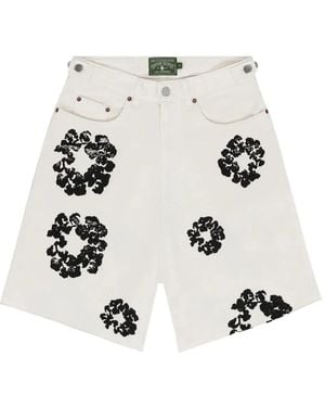 DENIM TEARS Wreath-Print Denim Shorts - White